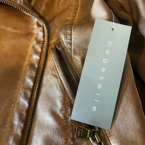 NWT Bagatelle Women’s Brown Faux Leather Drape Moto Biker Jacket - Picture 14 of 16